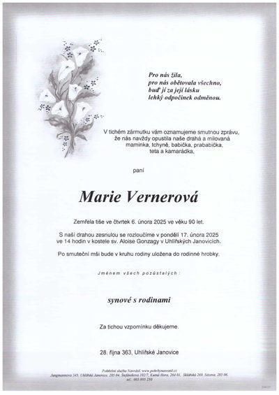 Smuteční oznámení – Marie Vernerová