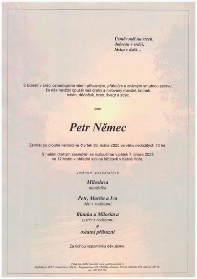 Smuteční oznámení – Petr Němec