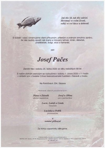 Smuteční oznámení – Josef Pačes