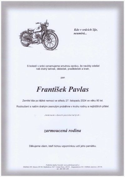 Smuteční oznámení – František Pavlas