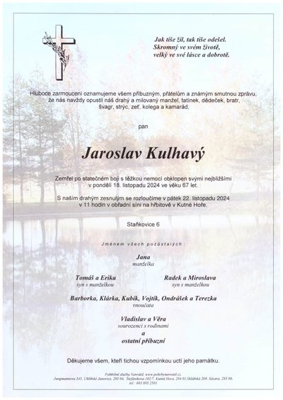 Smuteční oznámení – Jaroslav Kulhavý