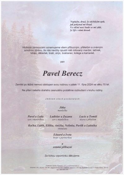 Smuteční oznámení – Pavel Berecz