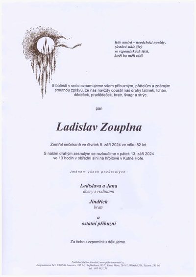 Smuteční oznámení – Ladislav Zouplna