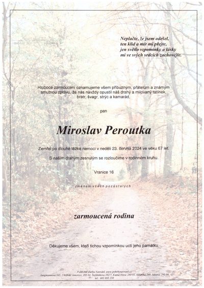 Smuteční oznámení – Miroslav Peroutka