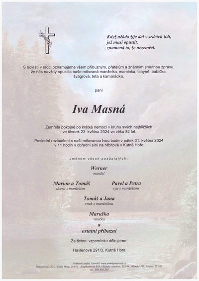 Smuteční oznámení – Iva Masná