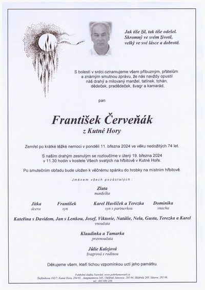 Smuteční oznámení – František Cerveňák