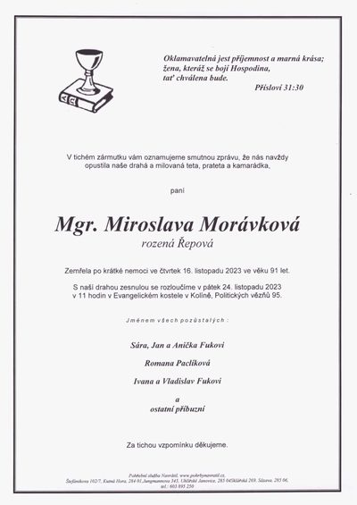 Smuteční oznámení – Miroslava Morávková