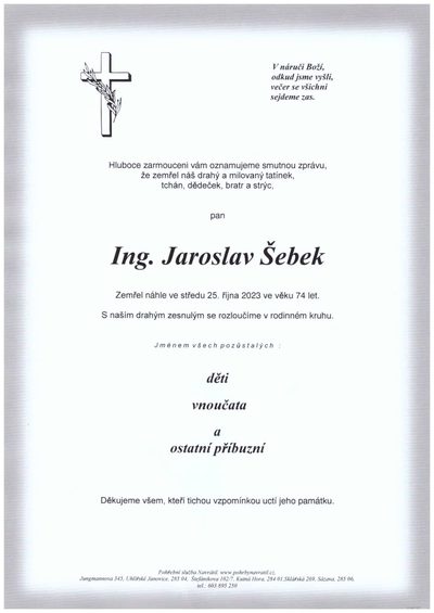 Smuteční oznámení – Jaroslav Šebek