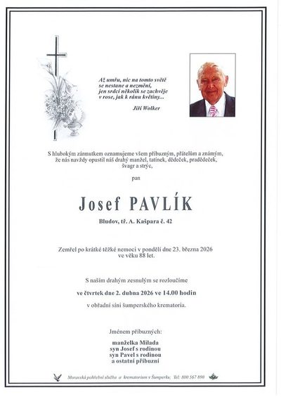 Smuteční oznámení – Josef Pavlík