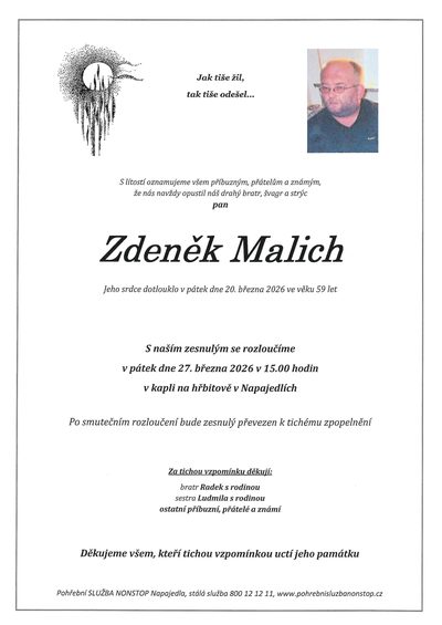 Smuteční oznámení – Zdenék Malich