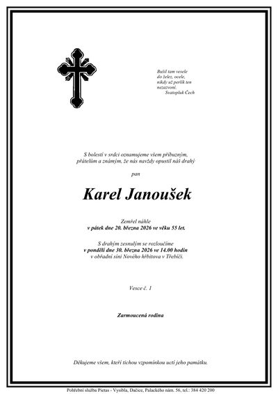 Smuteční oznámení – Karel Janoušek