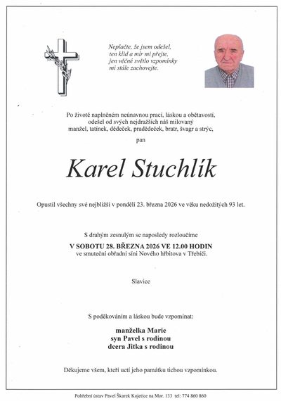 Smuteční oznámení – Karel Stuchlík
