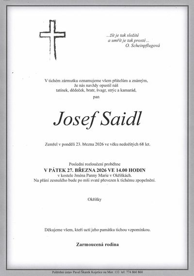 Smuteční oznámení – Josef Saidl
