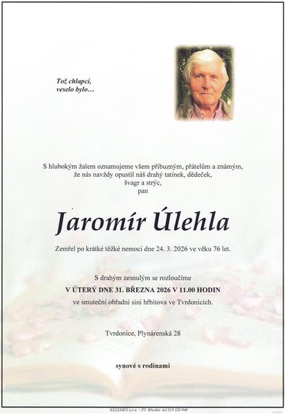 Smuteční oznámení – Jaromír Úlehla
