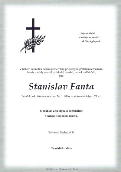 Smuteční oznámení – Stanislav Fanta