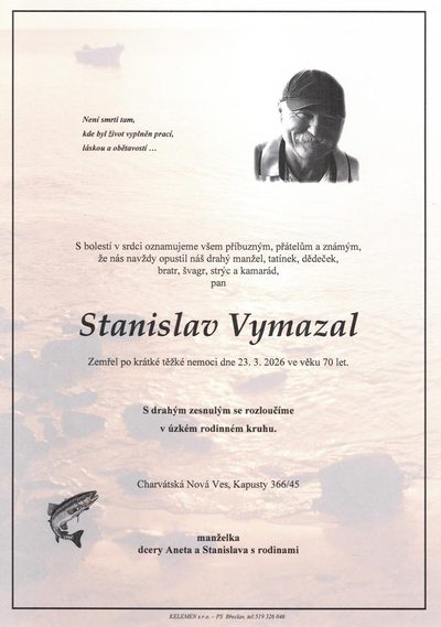 Smuteční oznámení – Stanislav Vymazal
