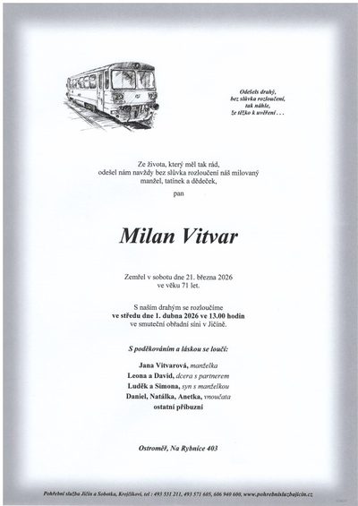 Smuteční oznámení – Milan Vitvar