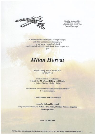 Smuteční oznámení – Milan Horvat