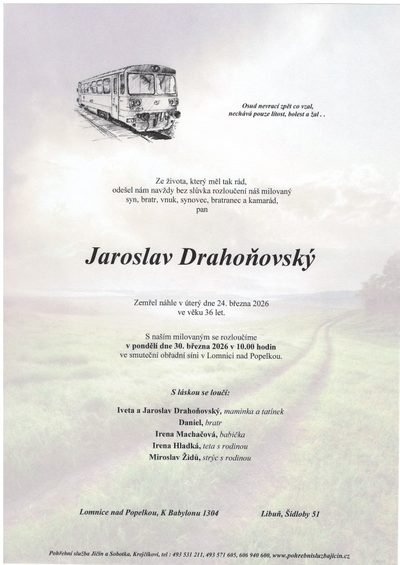Smuteční oznámení – Jaroslav Drahoňovský