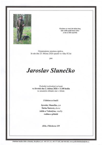 Smuteční oznámení – Jaroslav Slunečko