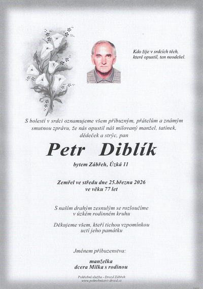 Smuteční oznámení – Petr Diblík