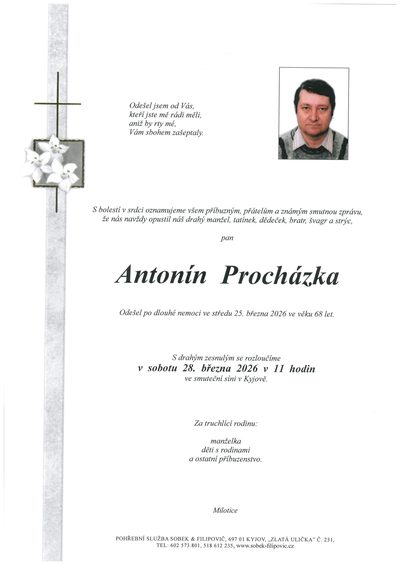 Smuteční oznámení – Antonín Procházka
