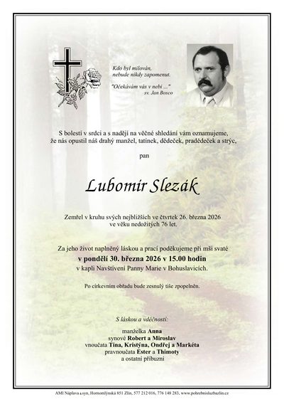 Smuteční oznámení – Lubomír Slezák