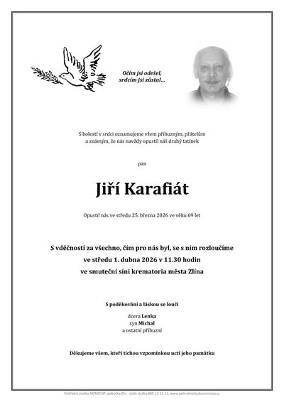 Smuteční oznámení – Jiří Karafiát