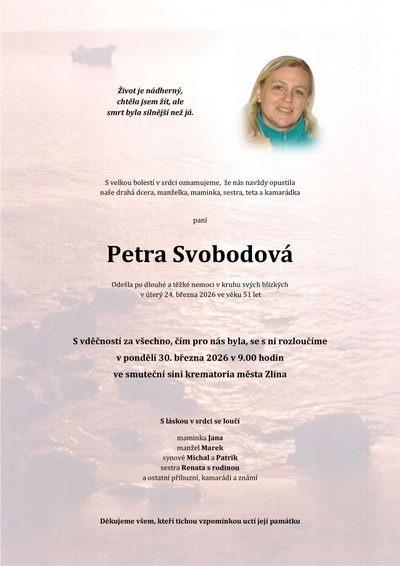 Smuteční oznámení – Petra Svobodová