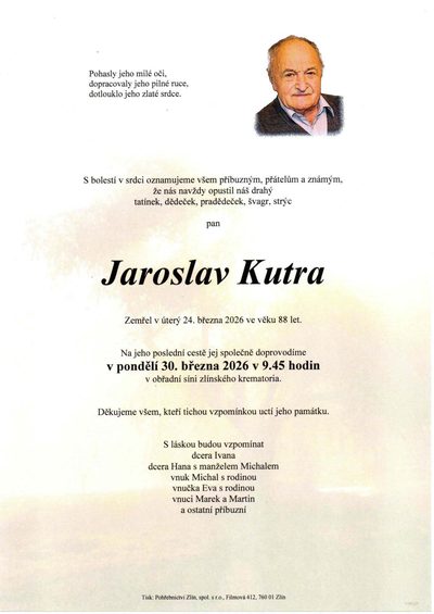 Smuteční oznámení – Jaroslav Kutra