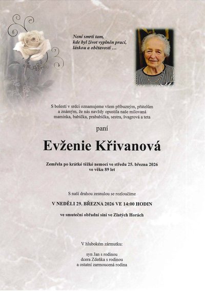 Smuteční oznámení – Evženie Křivanová
