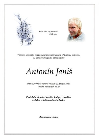 Smuteční oznámení – Antonín Janiš