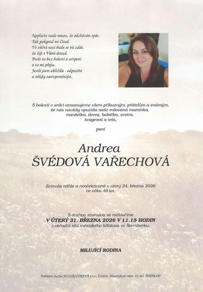 Smuteční oznámení – Švědová Vařechová