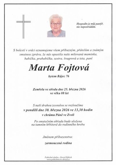 Smuteční oznámení – Marta Fojtová