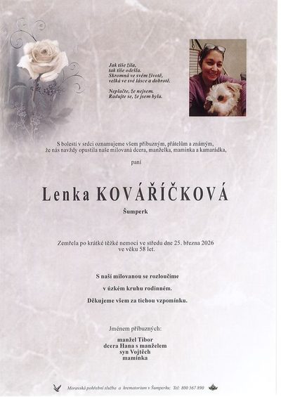 Smuteční oznámení – Lenka Kováříčková