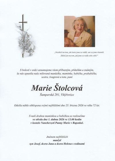 Smuteční oznámení – Marie Štolcová