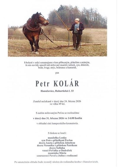 Smuteční oznámení – Petr Kolár