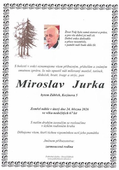 Smuteční oznámení – Miroslav Jurka
