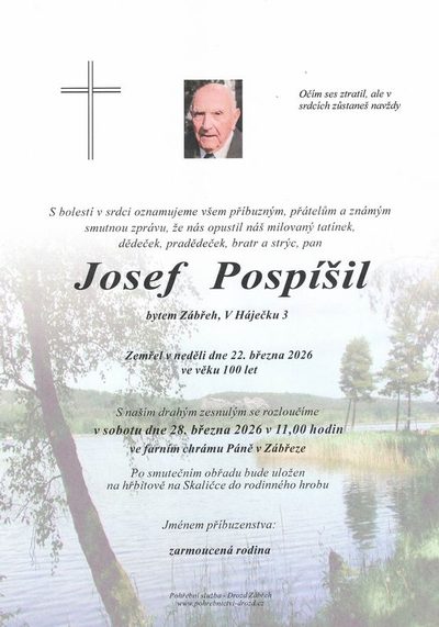 Smuteční oznámení – Josef Pospíšil