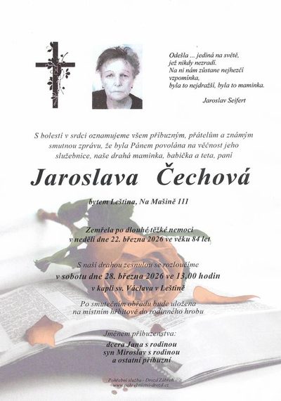 Smuteční oznámení – Jaroslava Čechová