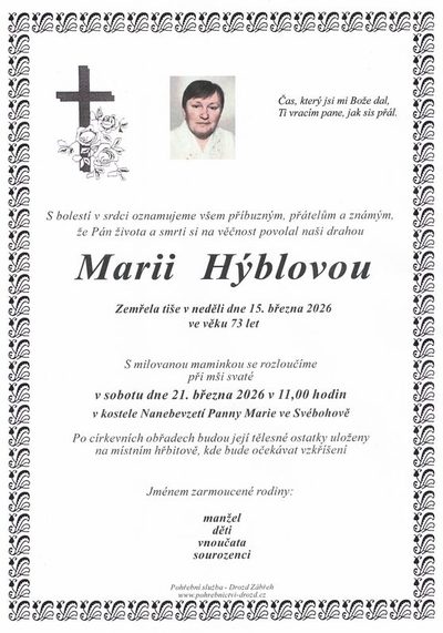 Smuteční oznámení – Pocírkevních Hýblová