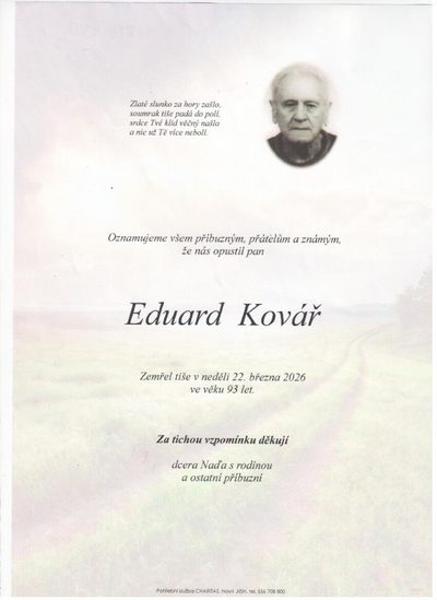 Smuteční oznámení – Eduard Kovář