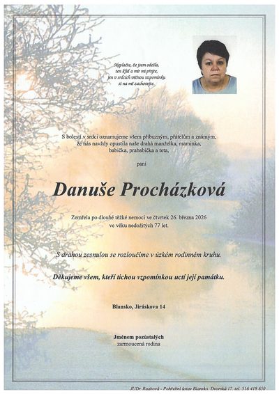 Smuteční oznámení – Danuše Procházková