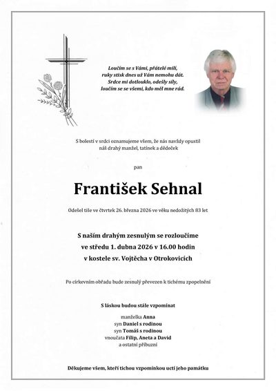 Smuteční oznámení – František Sehnal