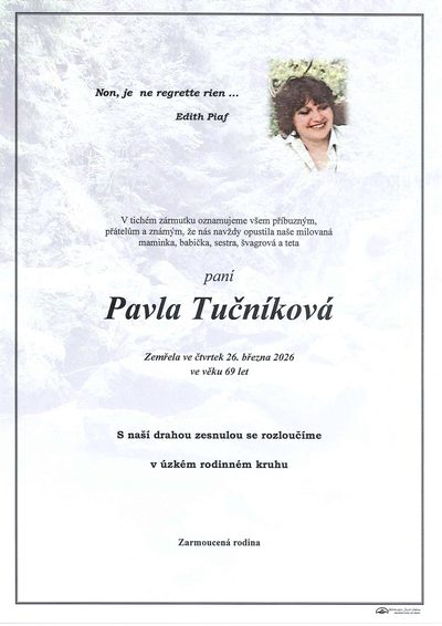 Smuteční oznámení – Pavla Tučníková