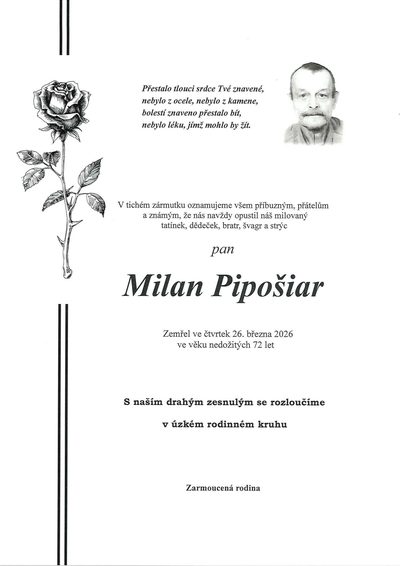 Smuteční oznámení – Milan Pipošiar