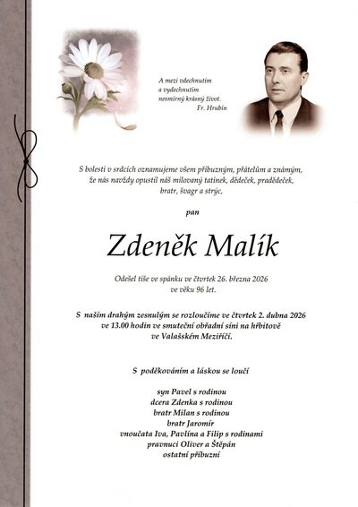 Smuteční oznámení – Zdeněk Malík