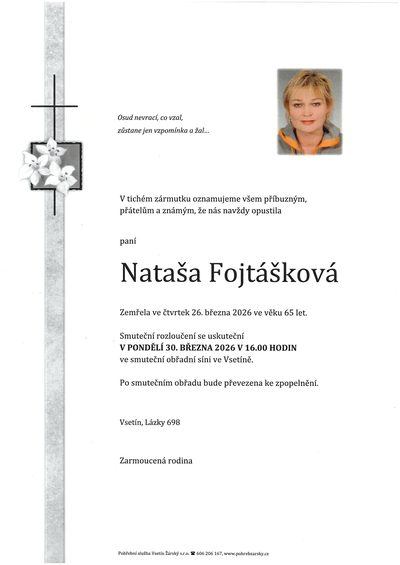 Smuteční oznámení – Nataša Fojtášková