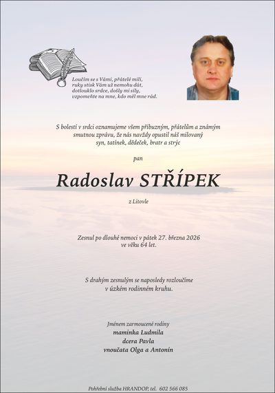 Smuteční oznámení – Radoslav Střípek