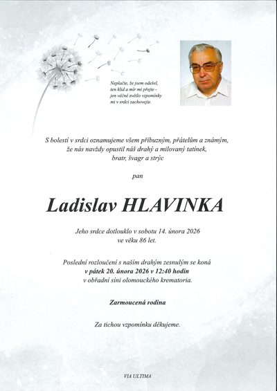 Smuteční oznámení – Ladislav Hlavinka